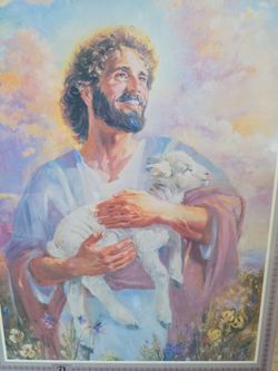 Jesus with Lamb  Framed Print 28" x 27"!!
