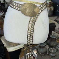 Gold Tone Metal  Fashion Belt Mid Century  Oval Buckle 