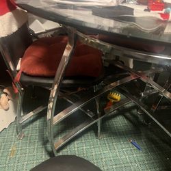Glass  Round table 4 Chairs