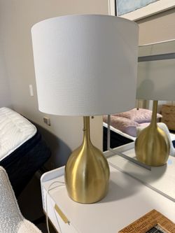 Gold Table Lamp with White Drum Shade