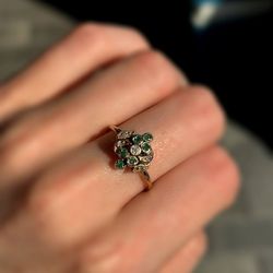 14k solid yellow gold 0.5CT malachite  stone bracelet diamond 0.02 CTW size 6.5