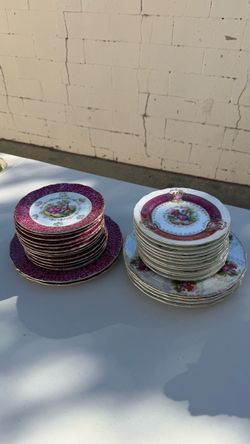 Purple Stack -12 small plates & 2 large plates  Floral Plates - 4 large plates & 12 Small plates