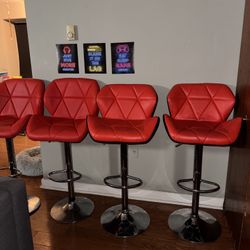 Set Of 4 Red Bar Stools