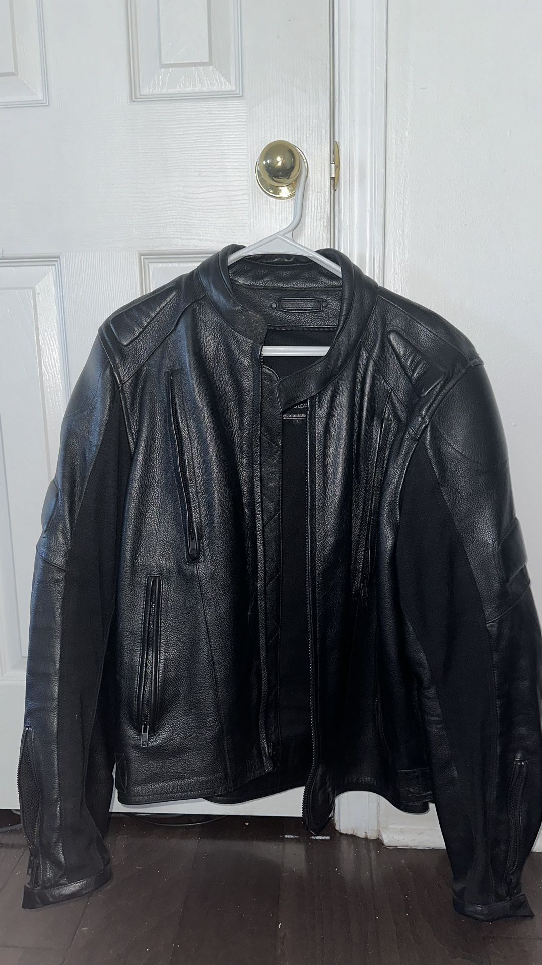  Men’s Motorcycle Black Leather jacket (L) | Heavy Duty .