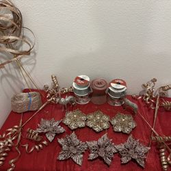 Rose Gold Christmas tree ornament Lot- Holiday Home Decor - Reindeer Ribbon - Simi valley