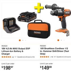 4Ah EXP Battery w/ Brushless Hammer Drill Combo 18V Ridgid