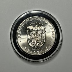 1970 Panama 5 Balboas Large Sterling Silver Coin