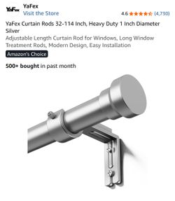 Brand New YaFex Heavy Duty Curtain Rod 32-110 Inch Silver