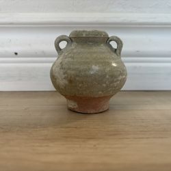 Chinese Sung Dyn Earthenware Mini Jar 2&3/4 In 2ear Handles, Coil Made 