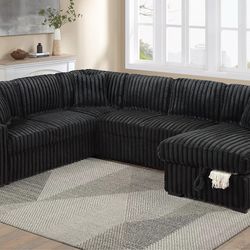 New Jumbo Corduroy Sleeper Sectional Couch with USB and Storage! Free Delivery 🚚!