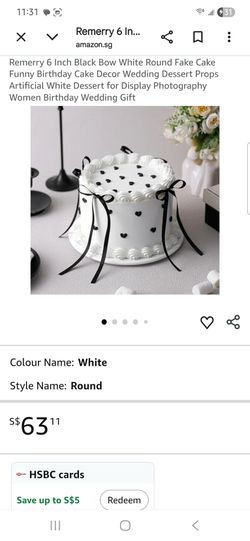 Remerry 6 Inch Black Bow White Round Fake Cake Funny Birthday Cake Decor Wedding Dessert Props Artificial White Dessert for Display Photography Women