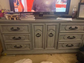 Gray Painted French Provincial Dresser and 2 night stands