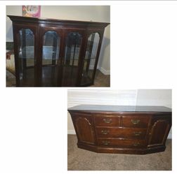 Dark Wood China Cabinet and Buffet Set