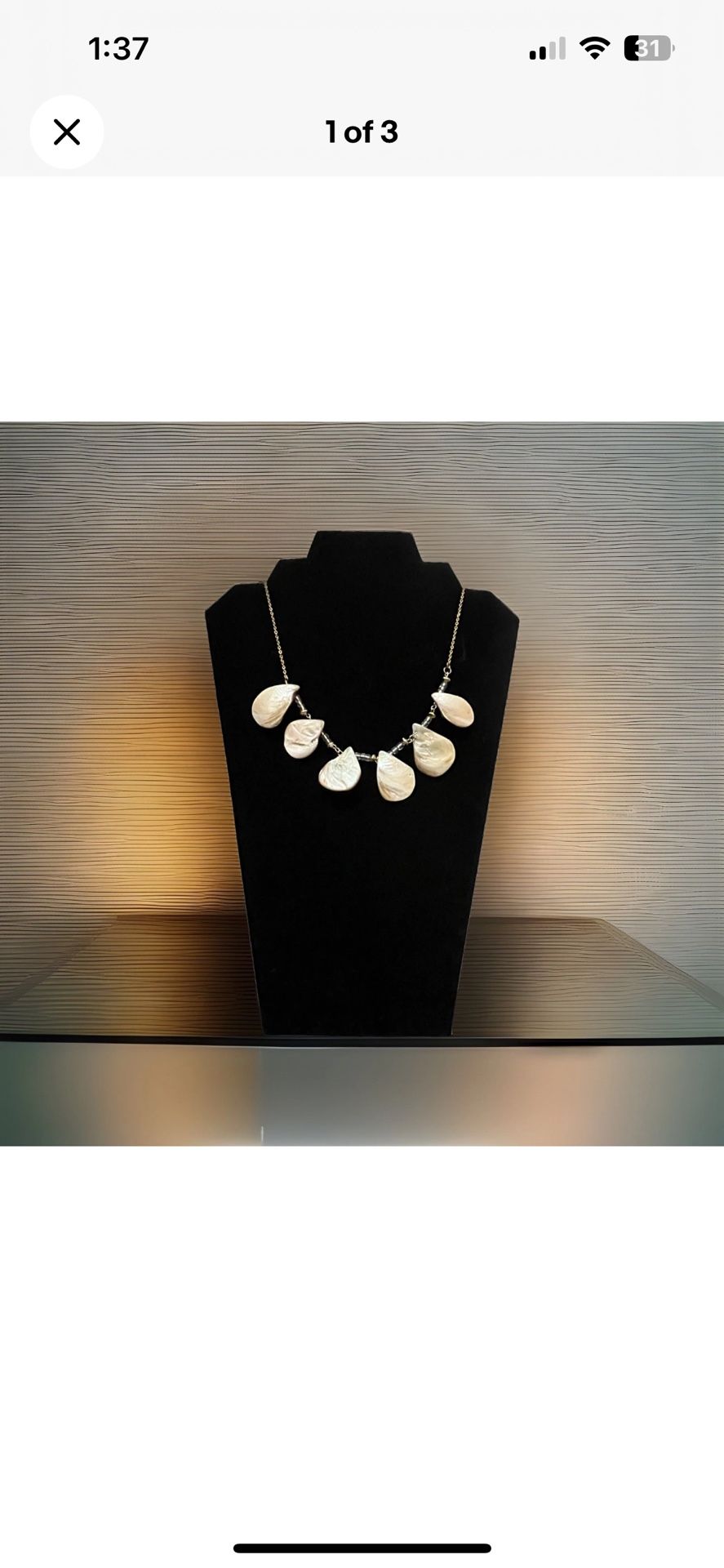 Handmade Shell Necklace Gold Tone Toggle Closure Artisan Handcrafted Jewelry