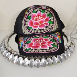 Mexican Embroidered Floral Cap New