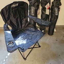 Four Coleman Portable Camping Chair with 4-Can Cooler, Fully Cushioned Seat and Back with Side Pocket and Cup Holder, Carry Bag Included, Collapsible 