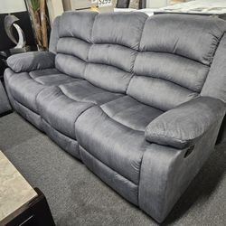 Brand New Gray Velvet Manual Reclining Sofa