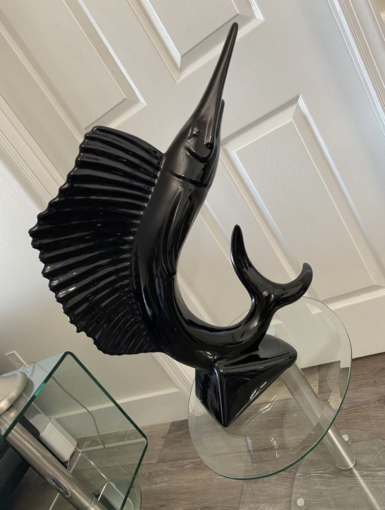 Pretty Black Marlin Ceramic Sculpture Art! Size# 22x22x 6