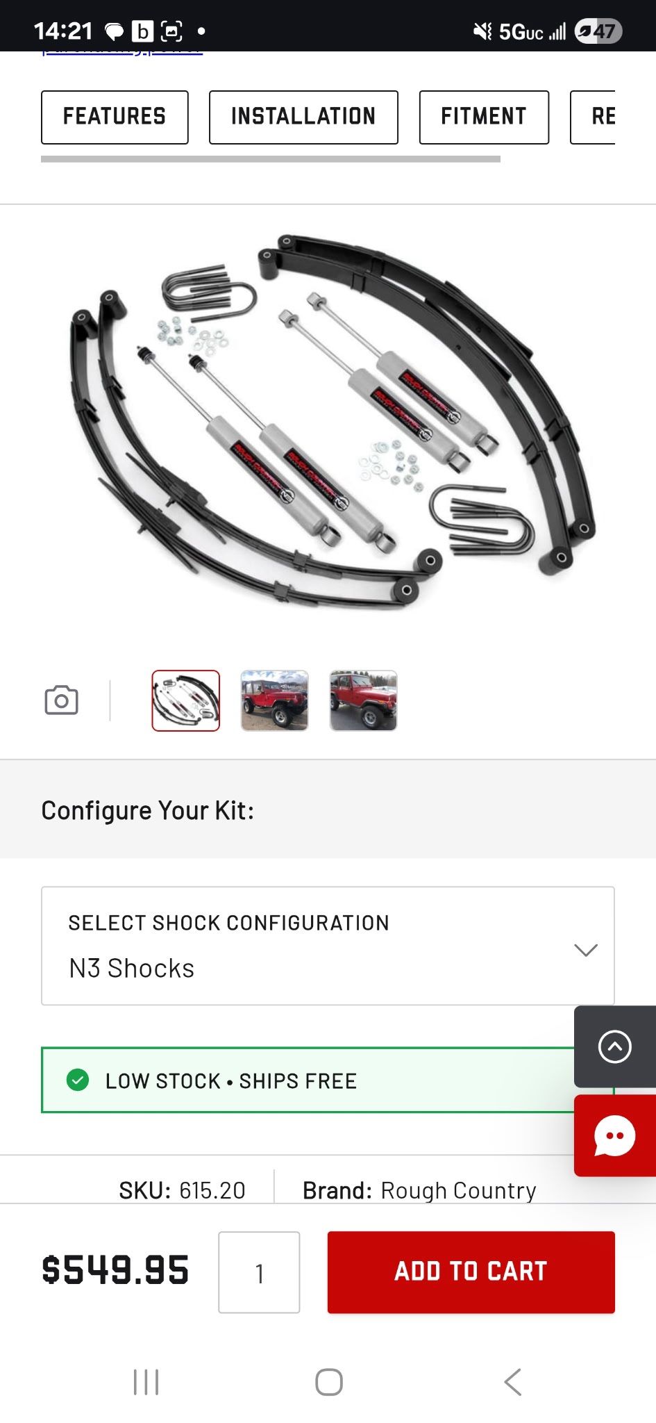 Jeep Wrangler Yj 2.5 In Rough Country Lift Kit