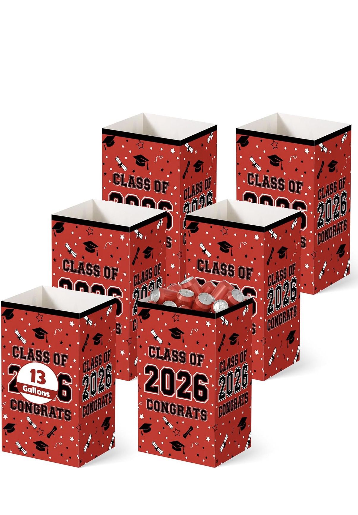 6 Pack 13Gal Disposable Trash Cans - Class of 2026