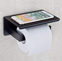 Black Matte Toilet Paper Holder w/ Shelf
