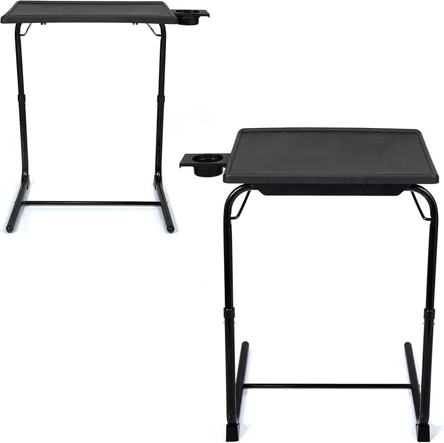 Set of 2 Portable Computer Table Office Desk Height & Angle Adjusting Furniture, Black