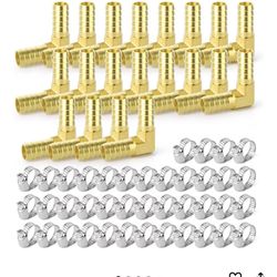 GASHER 16pc Brass Hose Barb Reducers 1/4 inch 90 Degree Elbows with 40 Clamps