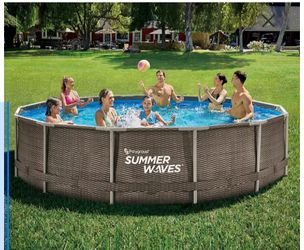 $375 Summer Waves 14' x 36" Wicker Print Metal Frame Pool