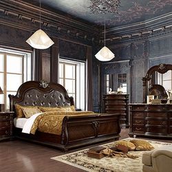 BROWN CHERRY FINISH QUEEN OR EASTERN KING SIZE BED FRAME