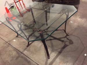 Photo Custom iron and beveled glass coffee table