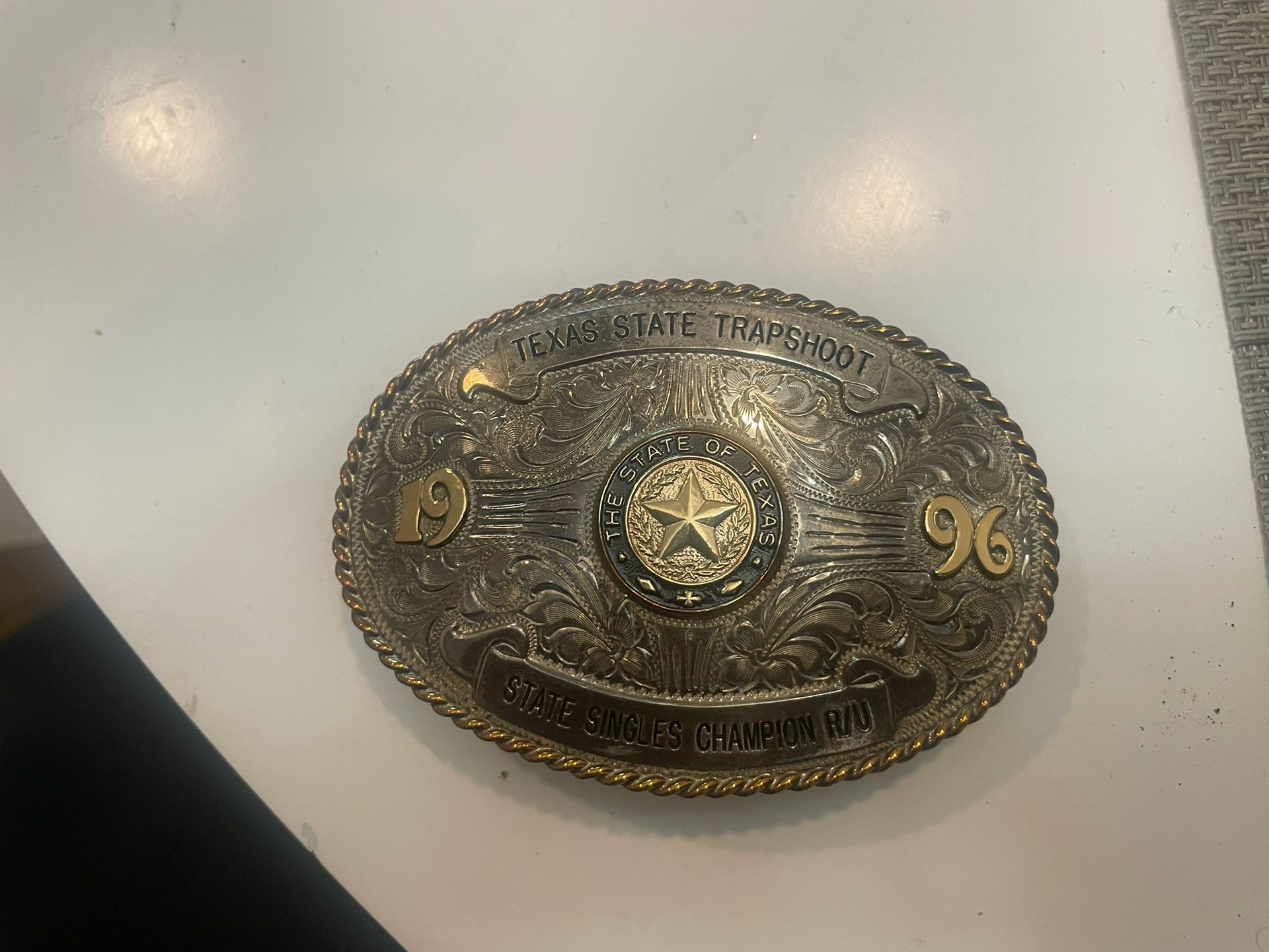 Sterling Silver +10K Gold Trophy Buckle Texas State Trapshoot Mint Vintage 1996