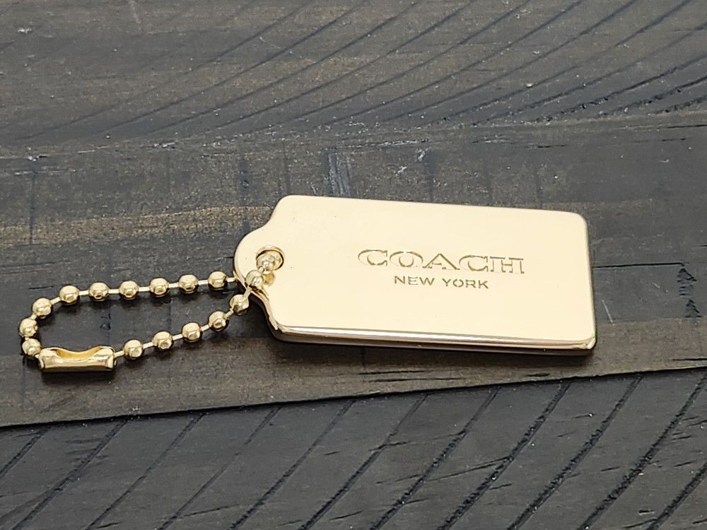 2.25 Large COACH NEW YORK Gold Thick Brass Metal Fob Bag Charm Keychain Hang Tag
