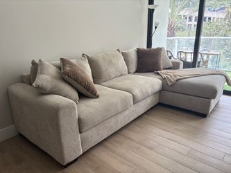 Beige Fabric Sectional Sofa with Chaise