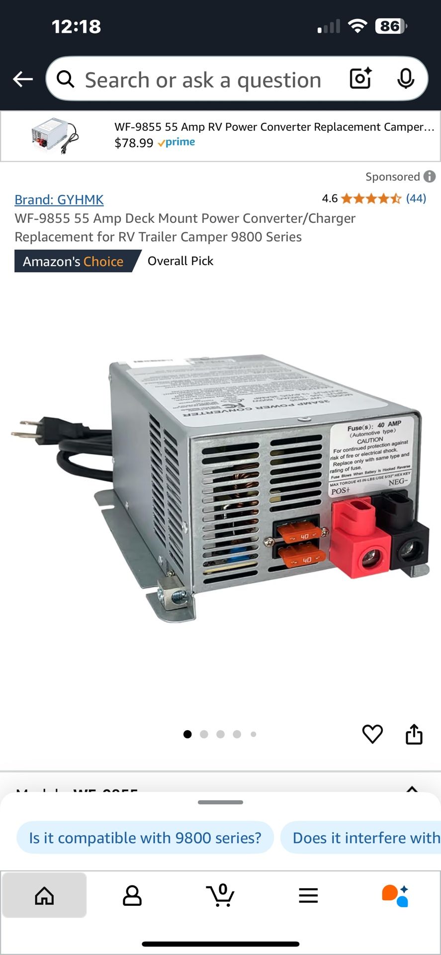 WF-9855 55 Amp Deck Mount Power Converter/Charger Replacement for RV Trailer Camper 9800 Series