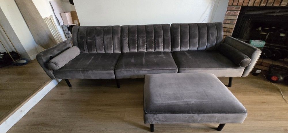 Gray Velvet Sleeper Sofa