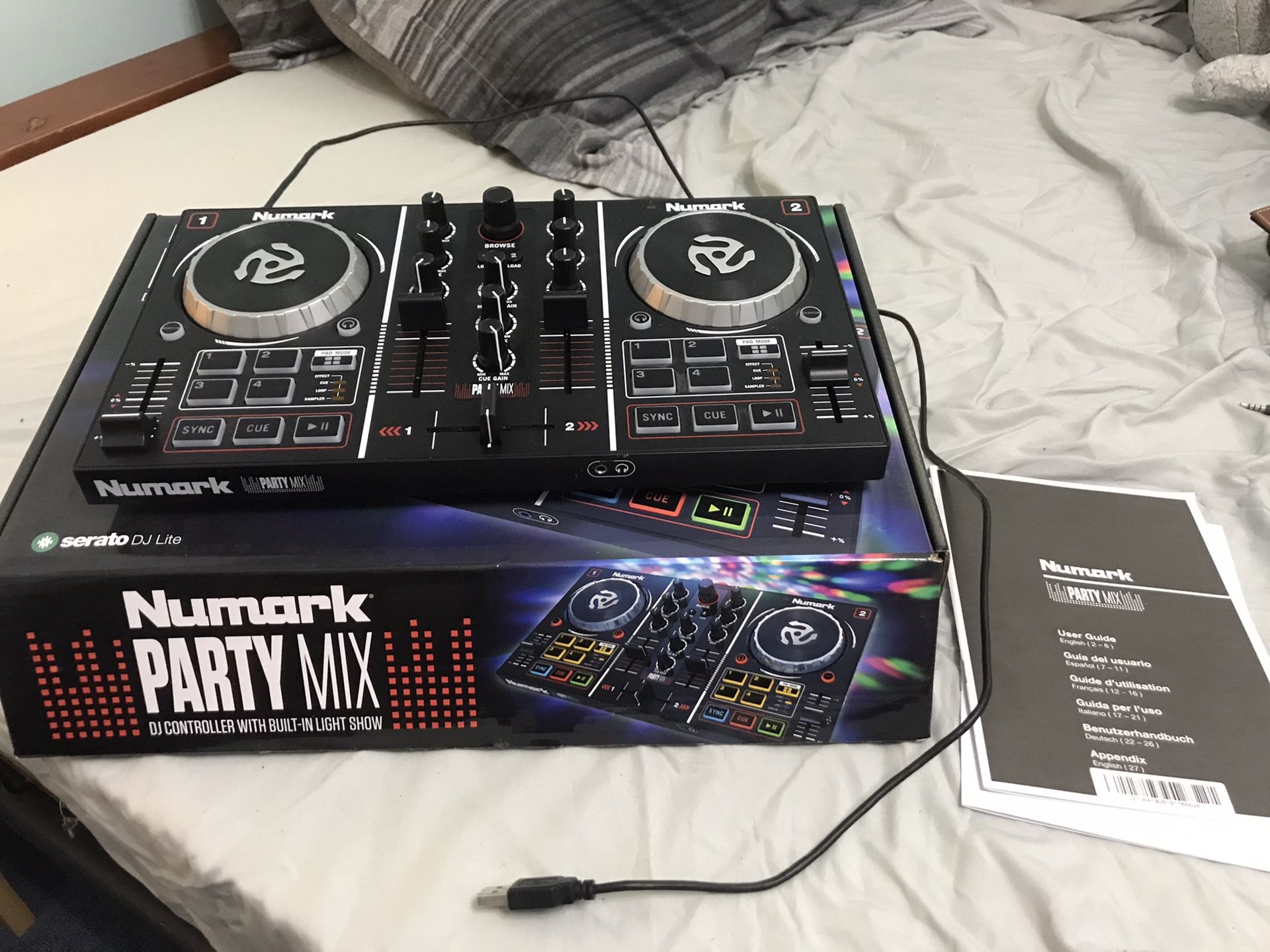 Numark Party Mix | Complete DJ Controller Set for Serato DJ with 2 Decks, Party Lights, Headphone Output, Performance Pads and Crossfader / Mixer