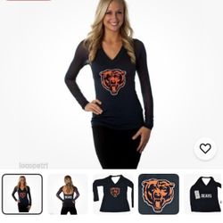 All Sport Couture NFL Womens Chicago Bears Wildkat Dark Navy Shirt NWT XS