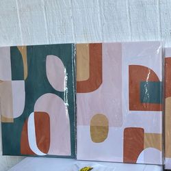 Set. 3. Pieces.  Apricot. Abstract.  Geometry. Canvas.   Wall. Art. New