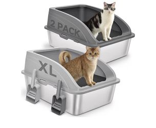 2 New Pack Stainless Steel XL Cat Litter Box 