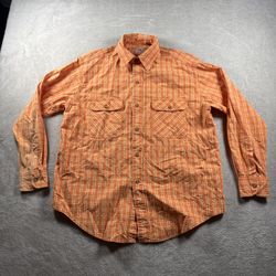 Vintage Levi’s Mens M Button Up Orange Plaid 90s Y2K Long Sleeve Shirt 90s #3344