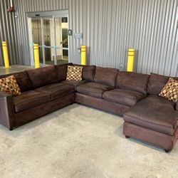 ( Free Delivery ) Crate and Barrel Large Dark Brown Sectional Couch