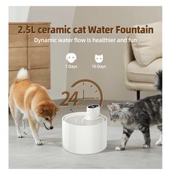 Ceramic Cat Water Fountain,Cat Water Fountain Cordless Automatic with 4 Filter for Cats, Dogs, Multiple Pets