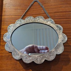 Antique Vintage  solid not plated Silver hanging Mirror 900 pure.