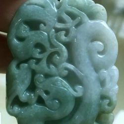 Burmese icy type A jadeite jade pendant lucky Dragon-Phoenix.