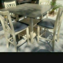 High Table And Bar Stools Grey And Cream Color 