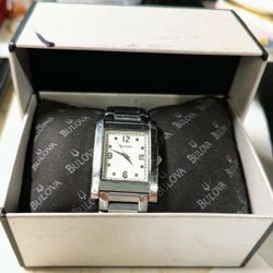 Bulova Quartz A1 Silver Stainless Steel Rectangle Case Black Dial 27mm New Battery 