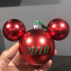 Disney MICKEY EARS Glass Red Ornament