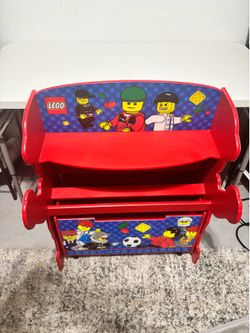 Lego storage shelf with rolling toy chest