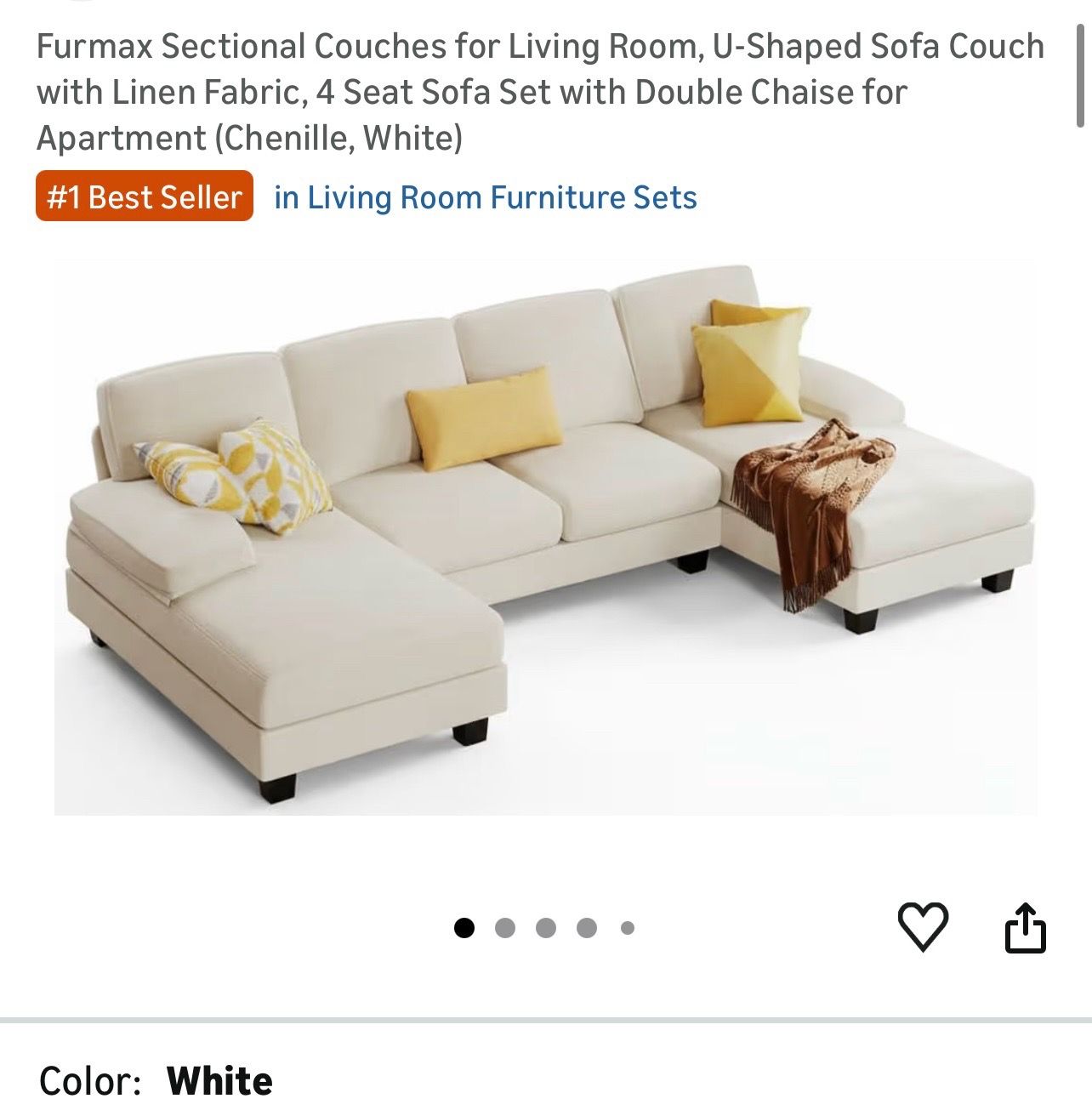 White U-Shaped Sectional Couch – $50