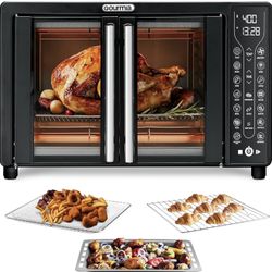 Gourmia French Door Air Fryer – 25 Qt Large Capacity Convection Oven, Fryforce 360°, Digital Display with 17 Cooking Preset.